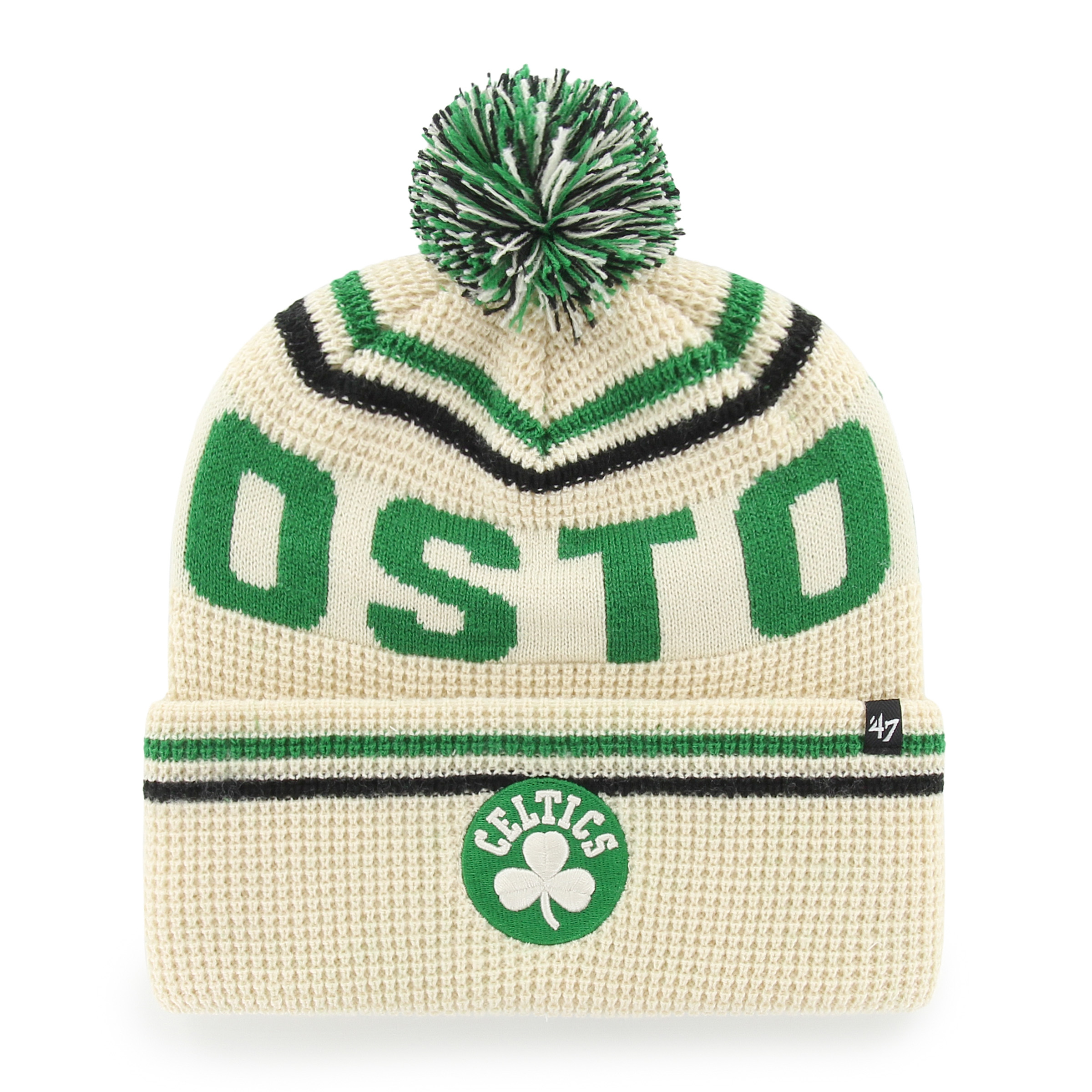 Men's '47 Natural Boston Celtics Quattrle Cuffed Knit Hat with Pom