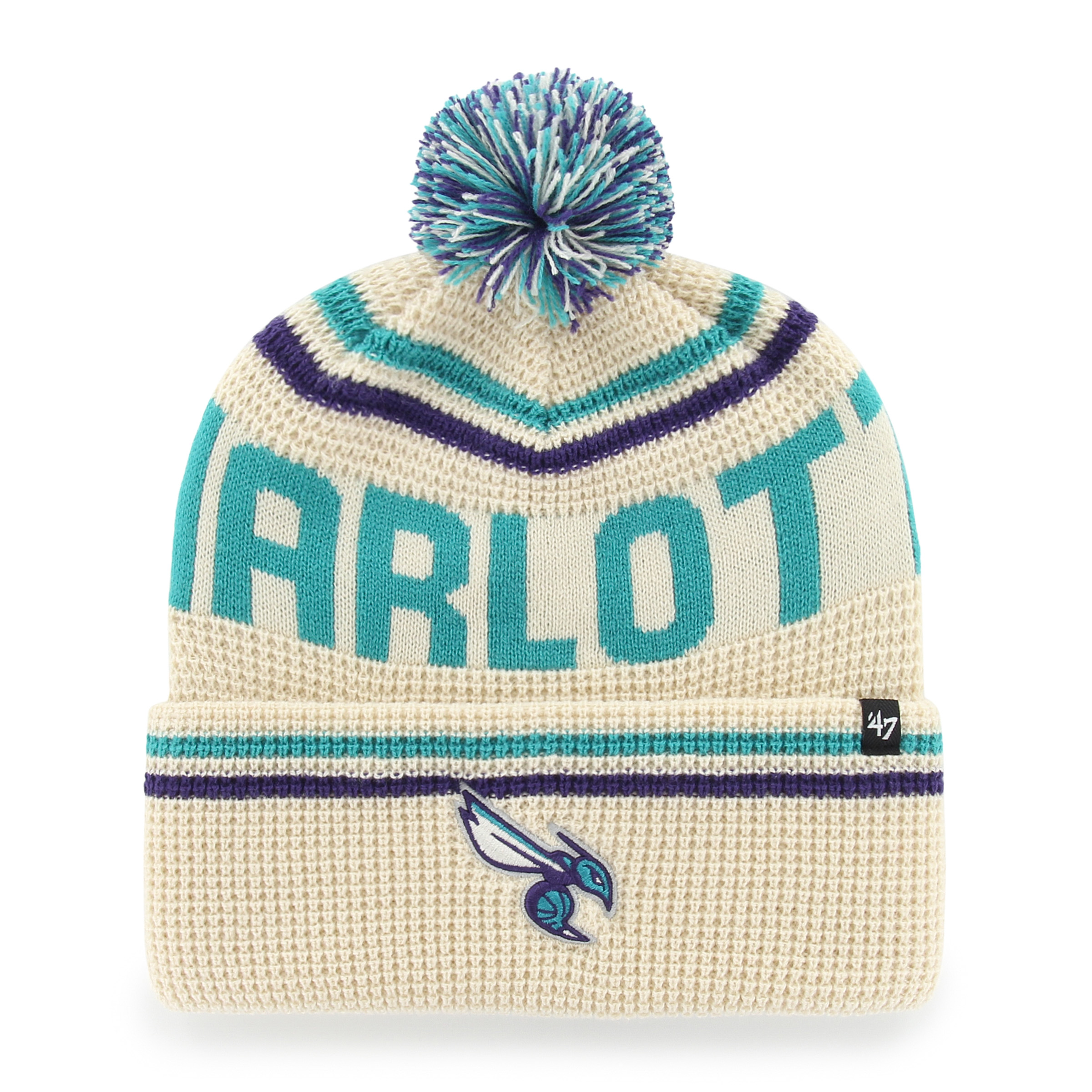 Men's '47 Natural Charlotte Hornets Quattrle Cuffed Knit Hat with Pom
