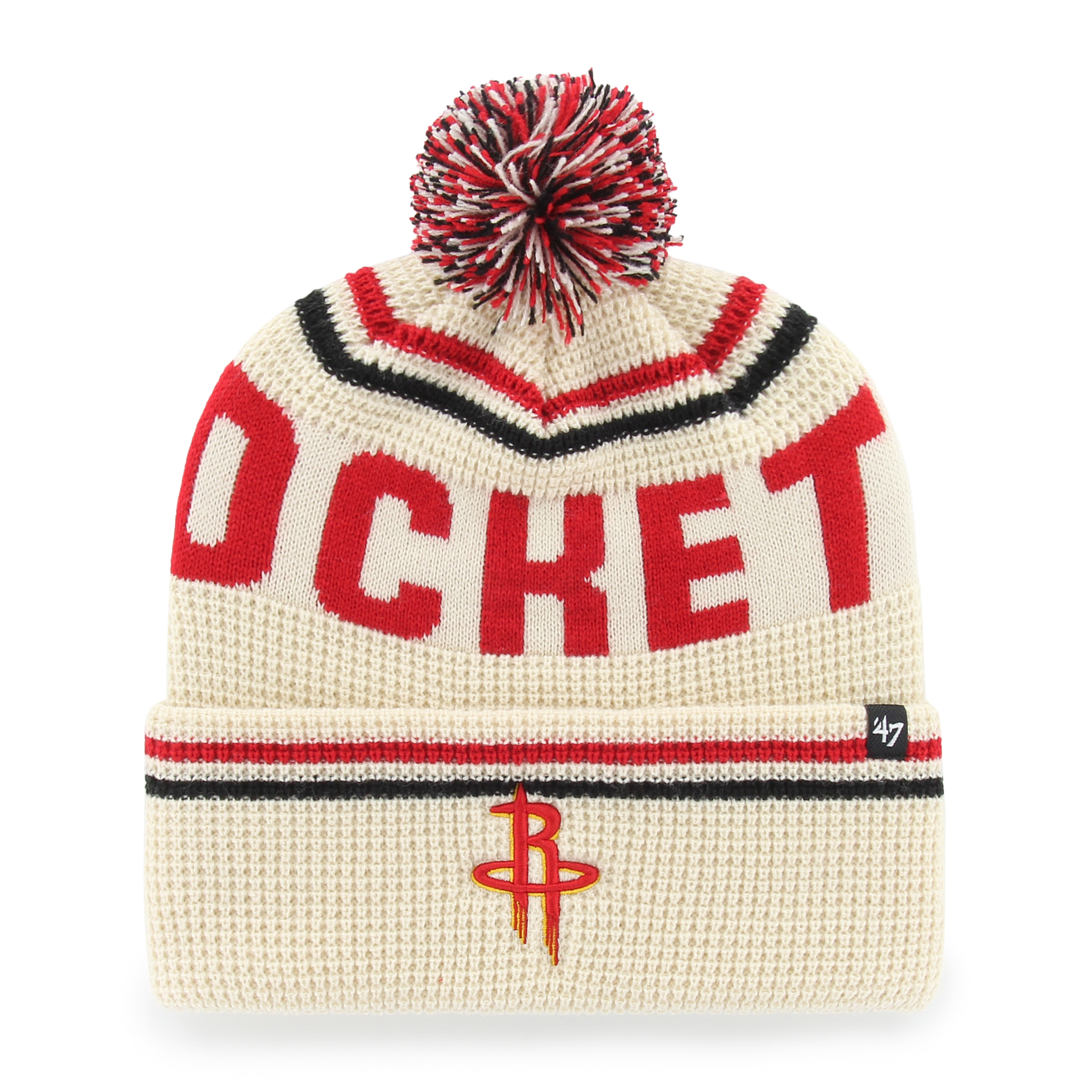 Men's '47 Natural Houston Rockets Quattrle Cuffed Knit Hat with Pom