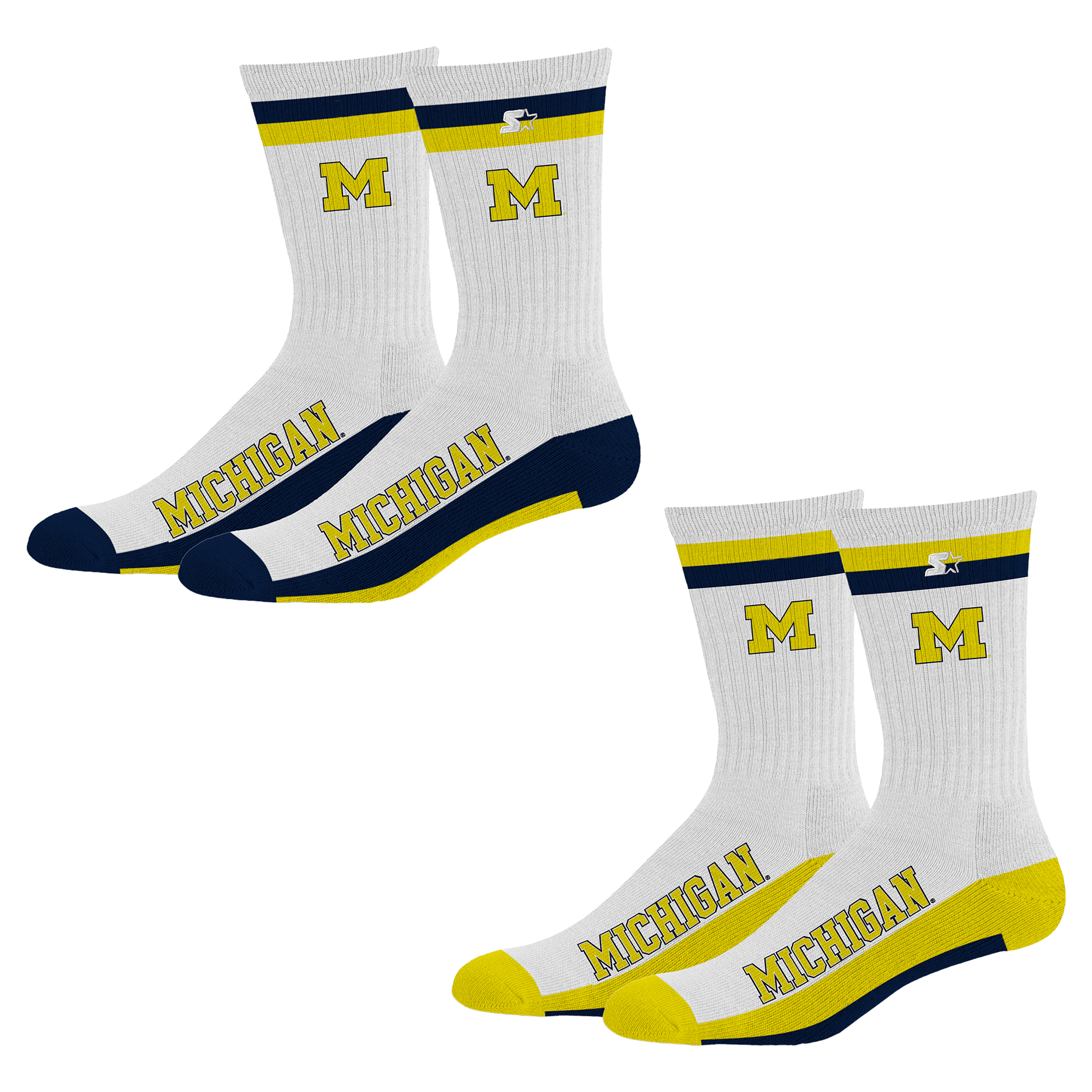 Youth Starter White Michigan Wolverines Starter Stripe Top End Two-Pack Crew Socks Set