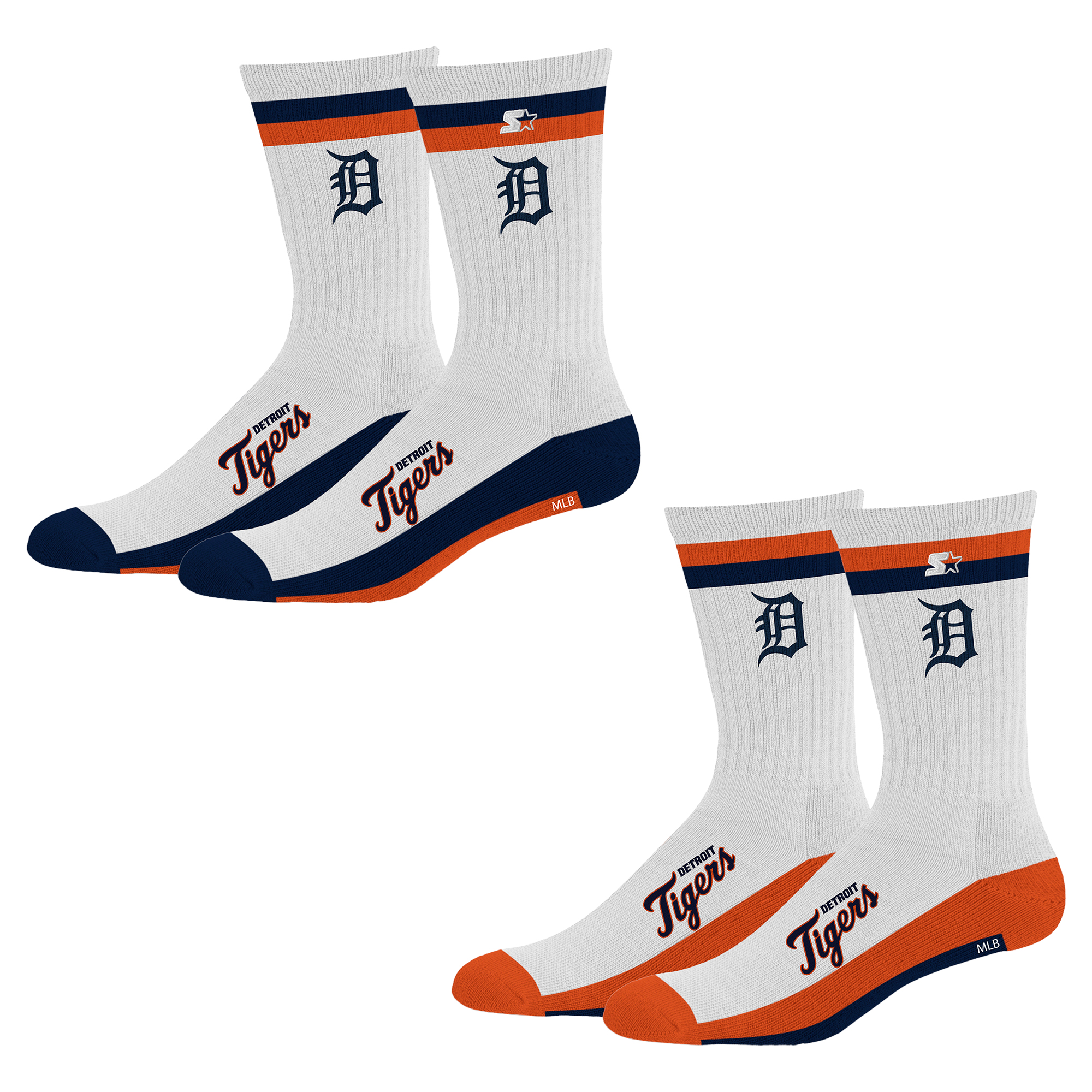 Youth Starter White Detroit Tigers Starter Stripe Top End Two-Pack Crew Socks Set