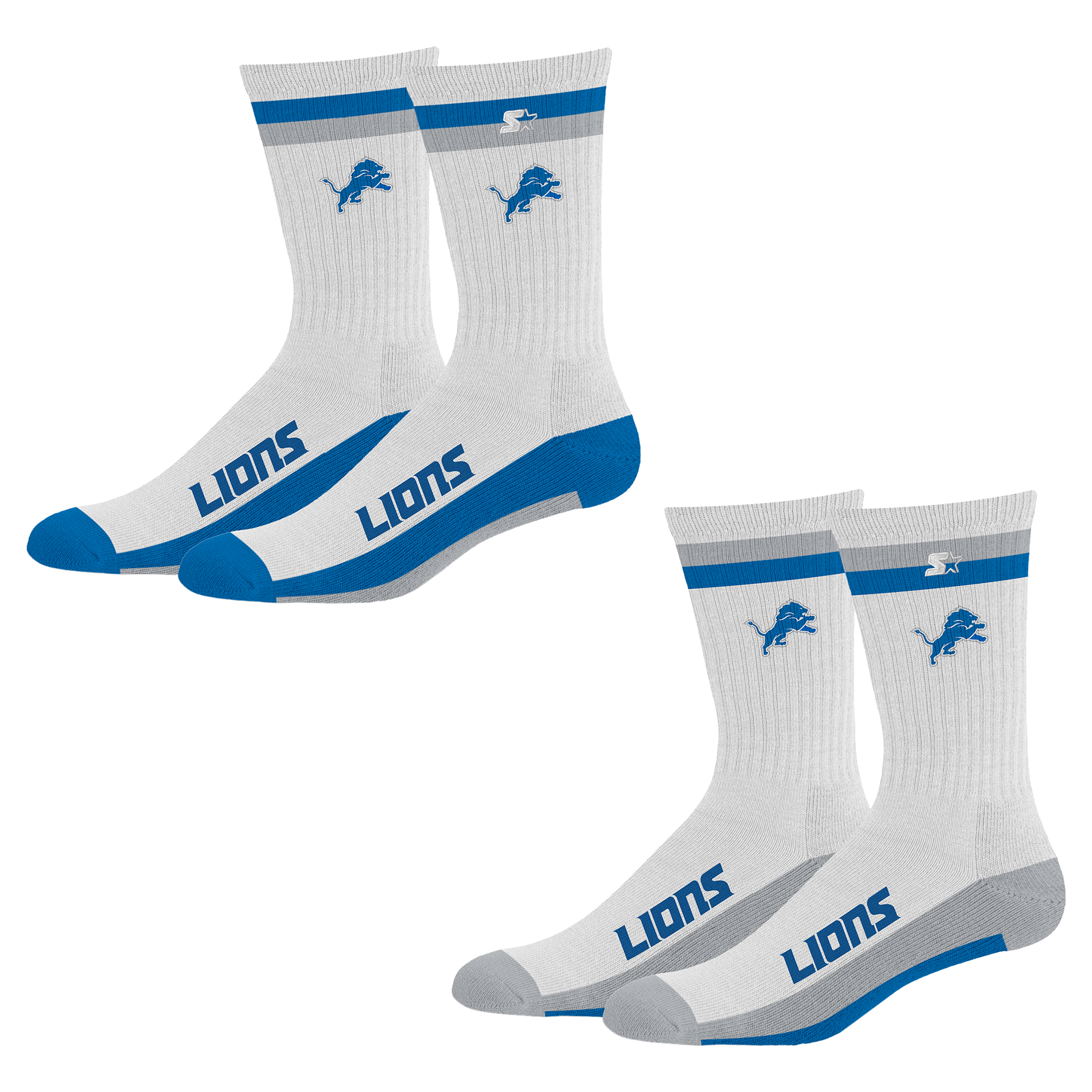 Youth Starter White Detroit Lions Starter Stripe Top End Two-Pack Crew Socks Set