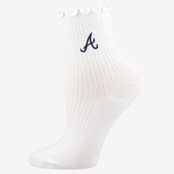 Youth PRO Compression  White Atlanta Braves Logo Lettuce Hem Quarter Socks