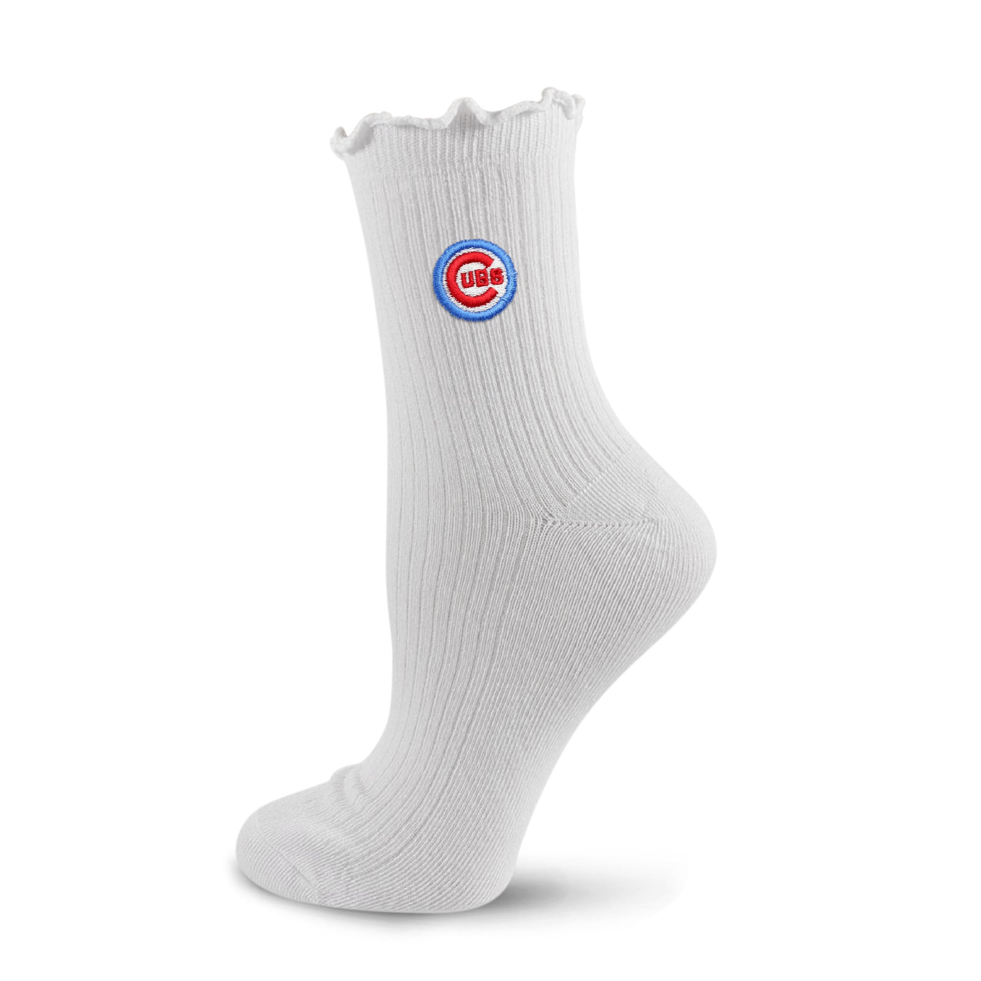 Youth PRO Compression  White Chicago Cubs Logo Lettuce Hem Quarter Socks