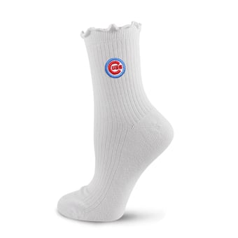 Youth PRO Compression  White Chicago Cubs Logo Lettuce Hem Quarter Socks
