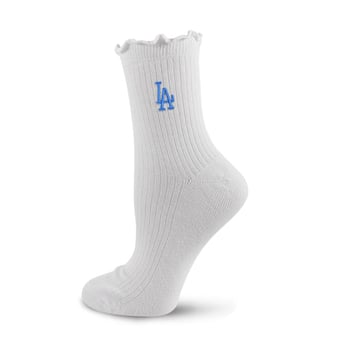 Youth PRO Compression  White Los Angeles Dodgers Logo Lettuce Hem Quarter Socks