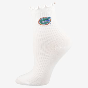 Youth PRO Compression  White Florida Gators Logo Lettuce Hem Quarter Socks