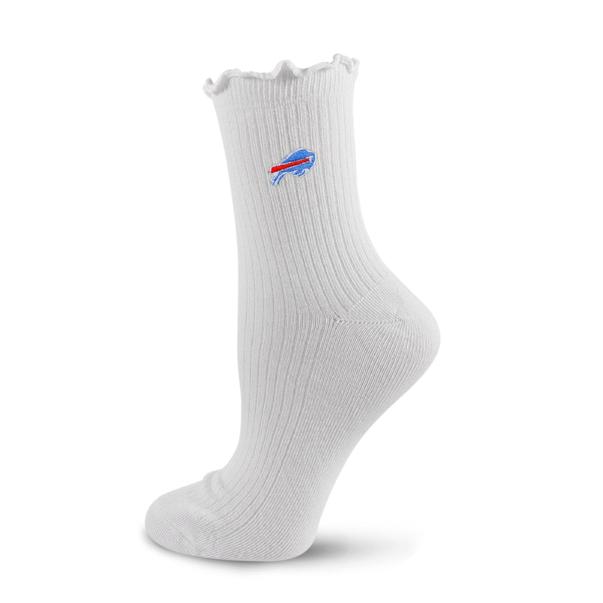 Youth PRO Compression  White Buffalo Bills Logo Lettuce Hem Quarter Socks