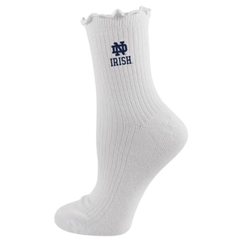 Youth PRO Compression  White Notre Dame Fighting Irish Logo Lettuce Hem Quarter Socks