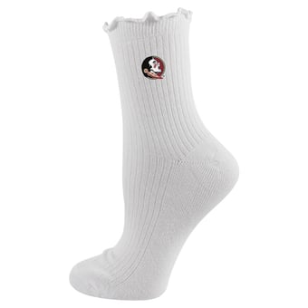 Youth PRO Compression  White Florida State Seminoles Logo Lettuce Hem Quarter Socks