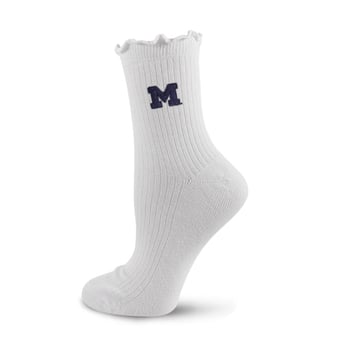 Youth PRO Compression  White Michigan Wolverines Logo Lettuce Hem Quarter Socks