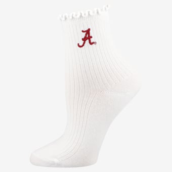 Youth PRO Compression  White Alabama Crimson Tide Logo Lettuce Hem Quarter Socks
