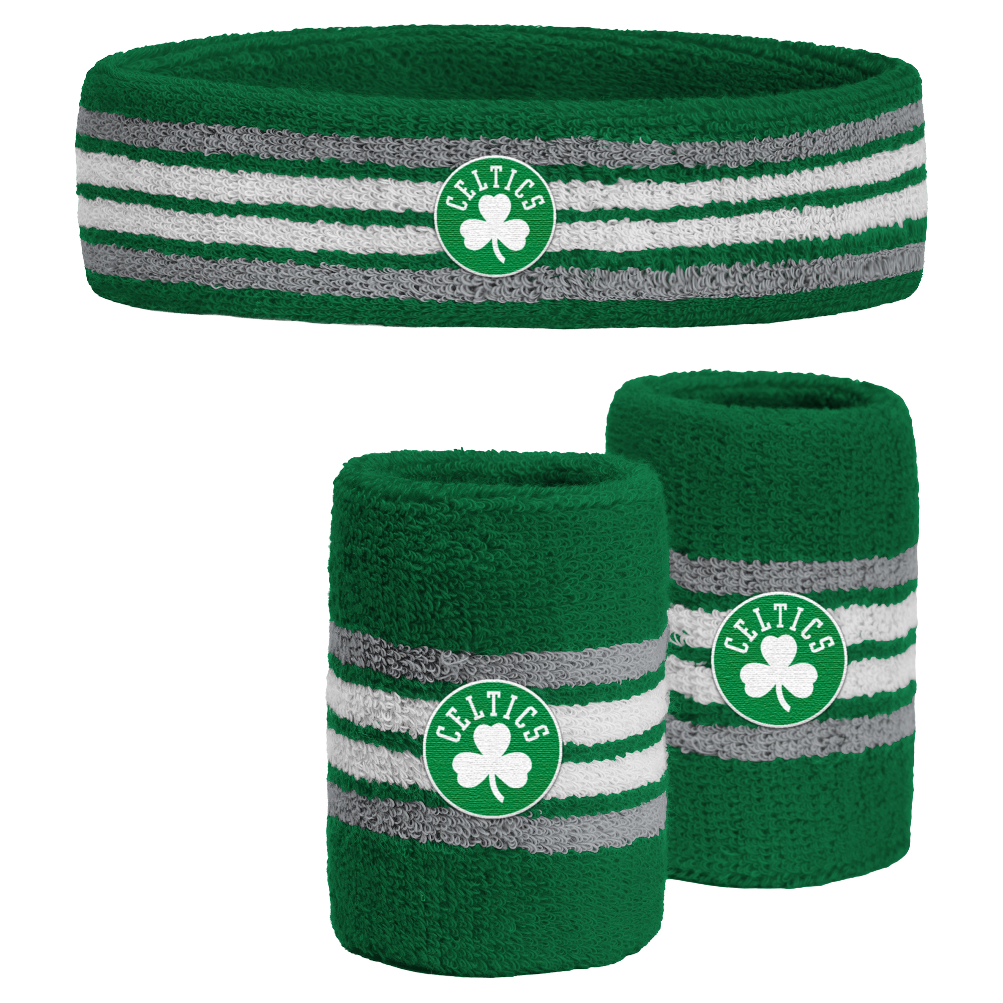Pro Compression Kelly Green Boston Celtics Team Stripe Headband and Wristbands Combo Set, 3-Pack - Kelly Green