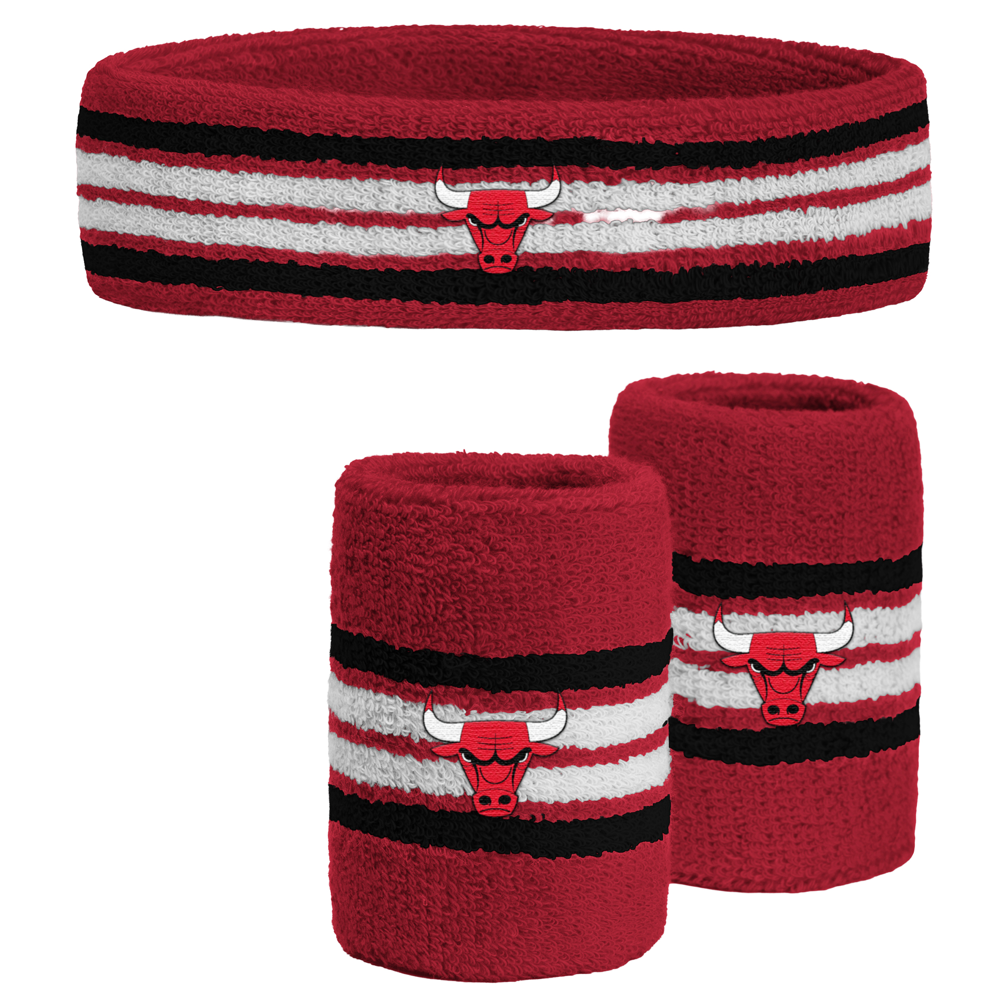 Pro Compression Red Chicago Bulls Team Stripe Headband and Wristbands Combo Set, 3-Pack - Red