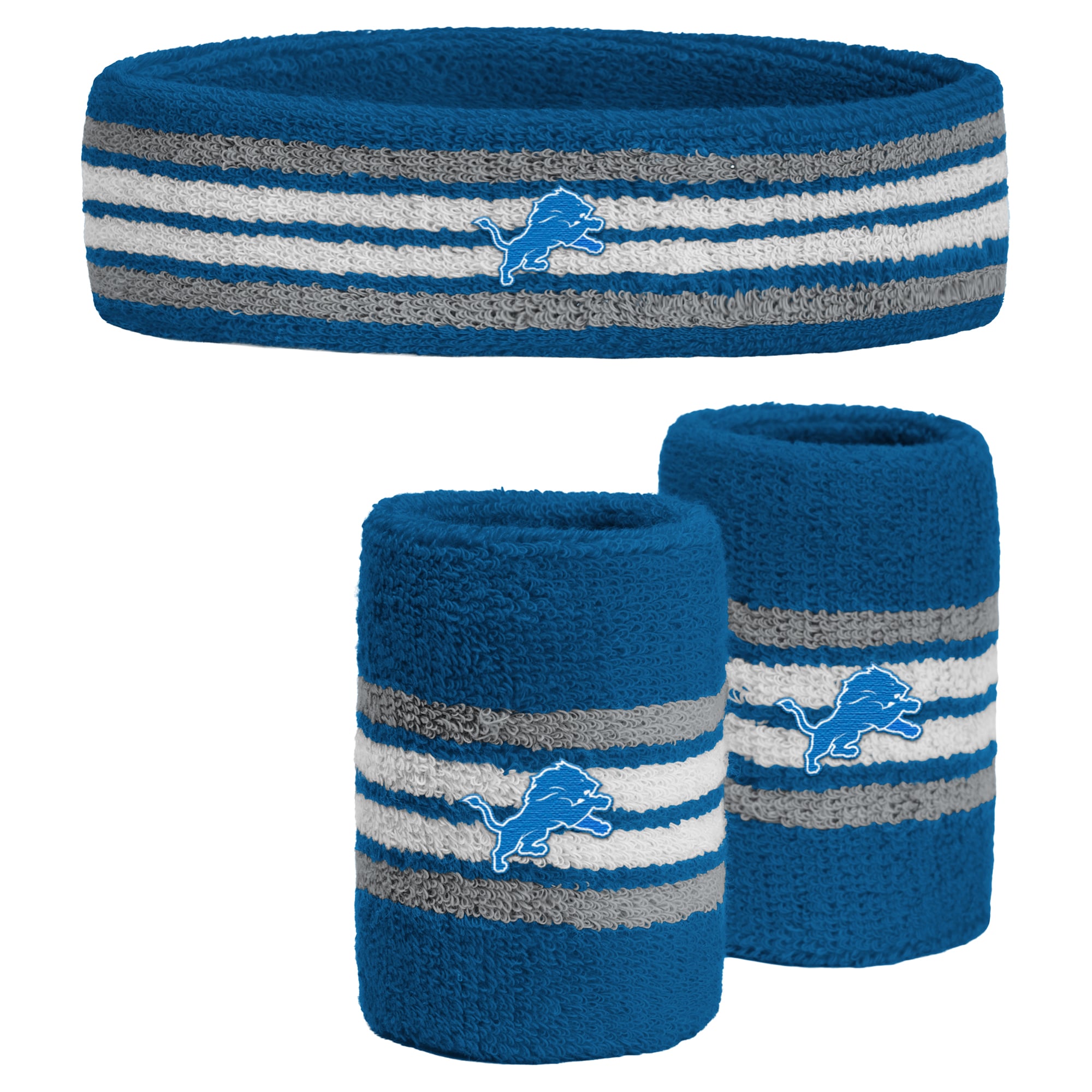 Youth PRO Compression  Blue Detroit Lions Team Stripe Three-Pack Headband and Wristbands Set