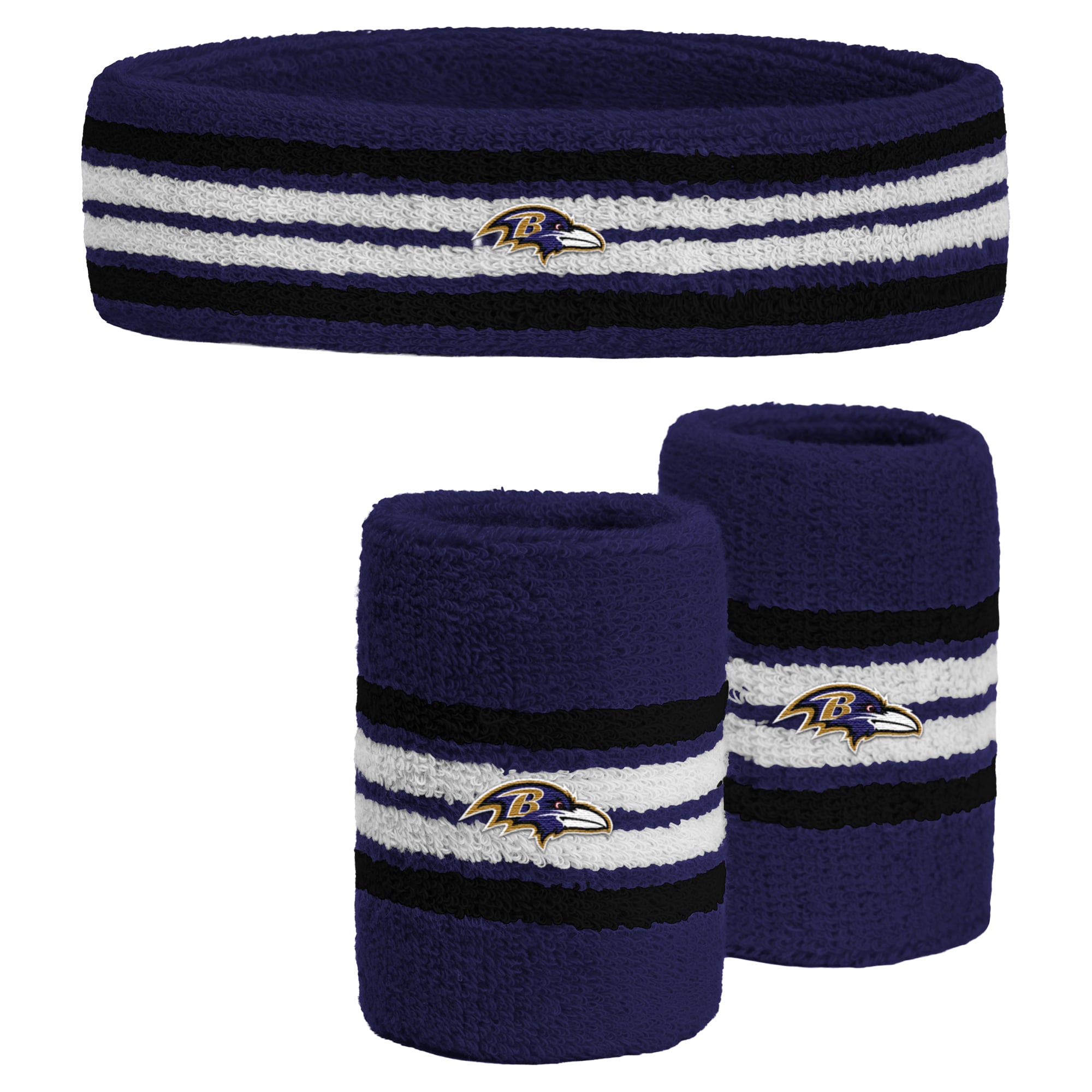 Youth PRO Compression  Purple Baltimore Ravens Team Stripe Three-Pack Headband and Wristbands Set