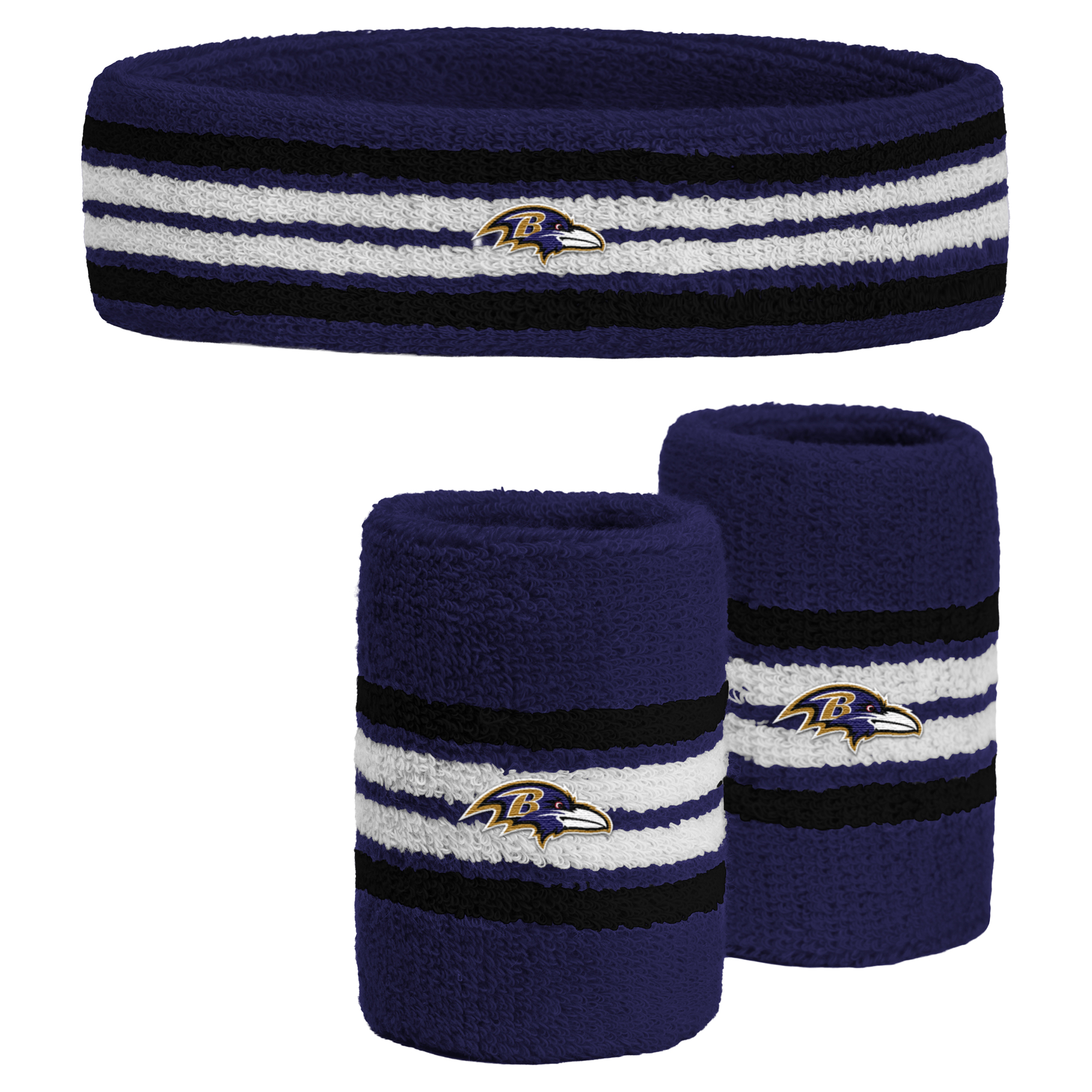 Youth PRO Compression Purple Baltimore Ravens Team Stripe Three-Pack Headband and Wristbands Set