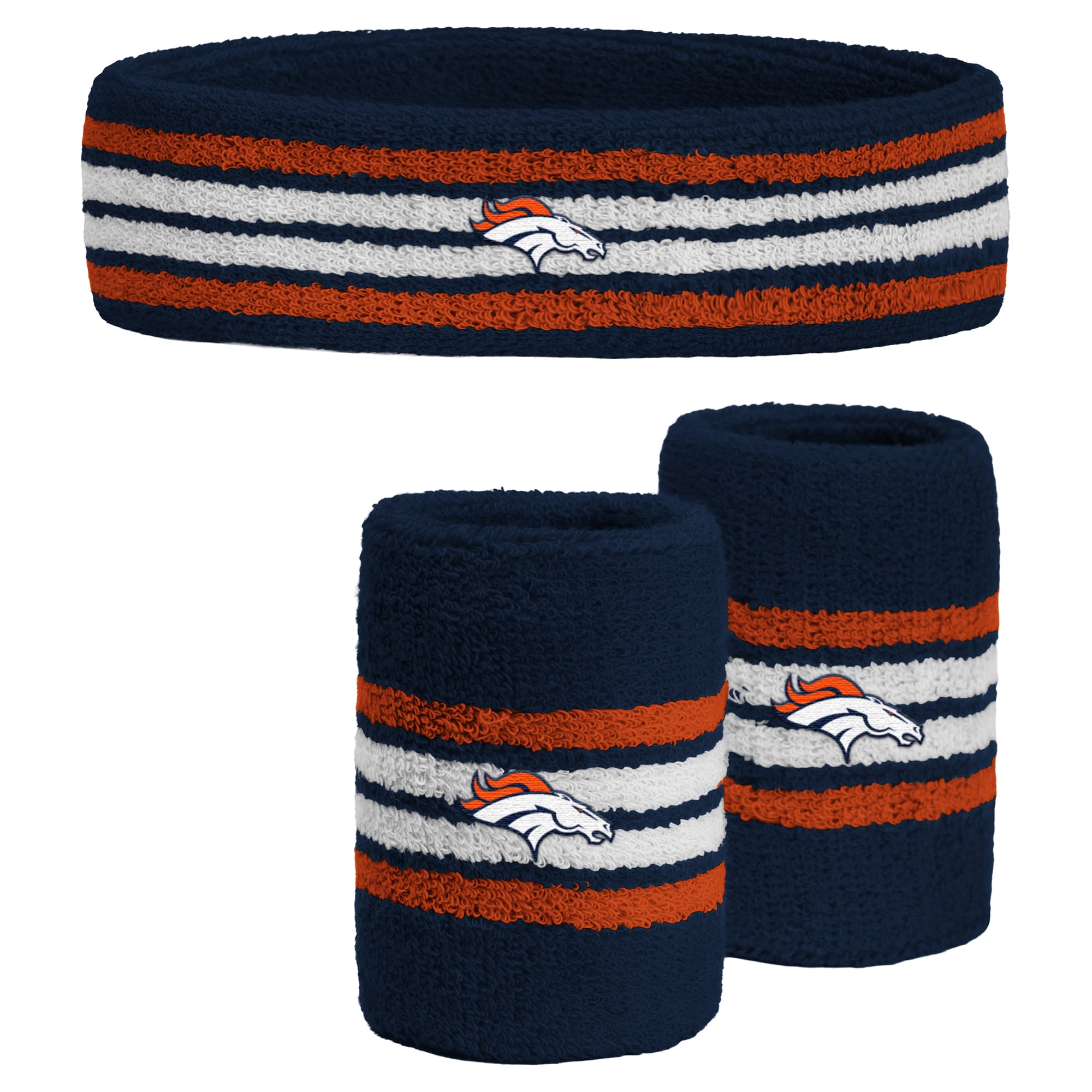 Youth PRO Compression  Navy Denver Broncos Team Stripe Three-Pack Headband and Wristbands Set