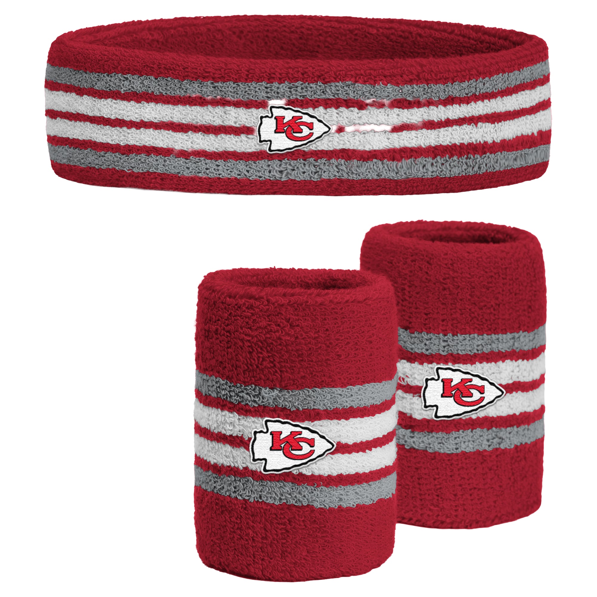 Youth PRO Compression  Red Kansas City Chiefs Team Stripe Three-Pack Headband and Wristbands Set