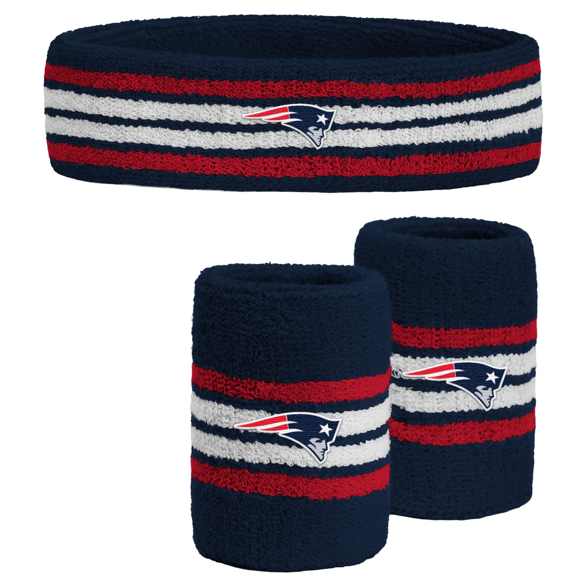 Youth PRO Compression  Navy New England Patriots Team Stripe Three-Pack Headband and Wristbands Set
