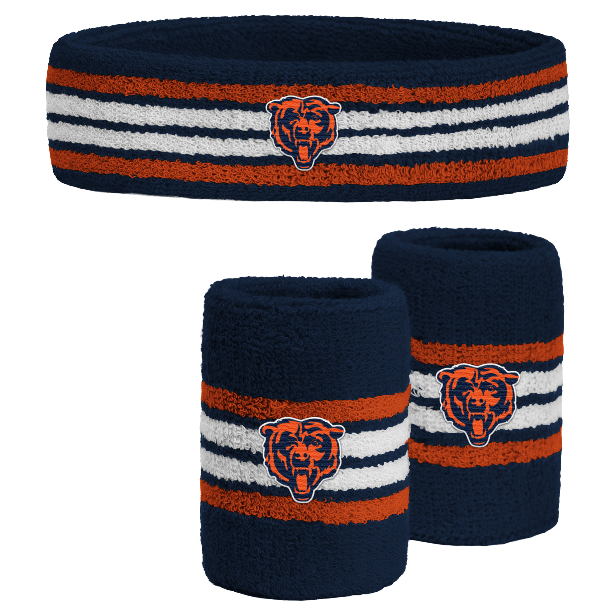 Youth PRO Compression  Navy Chicago Bears Team Stripe Three-Pack Headband and Wristbands Set