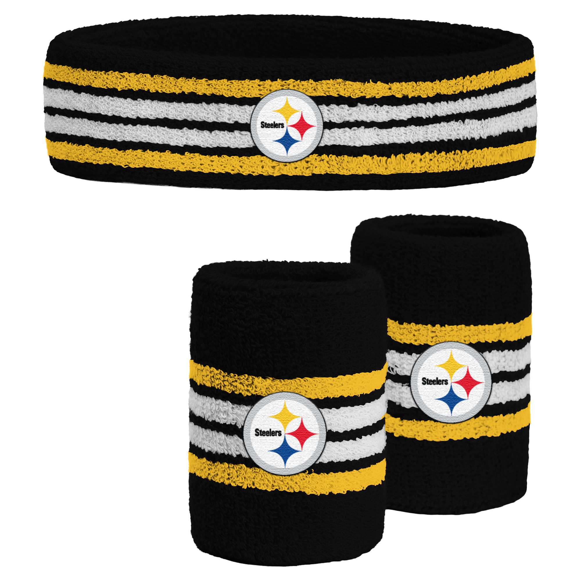 Youth PRO Compression  Black Pittsburgh Steelers Team Stripe Three-Pack Headband and Wristbands Set