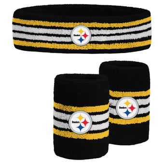 Youth PRO Compression  Black Pittsburgh Steelers Team Stripe Three-Pack Headband and Wristbands Set