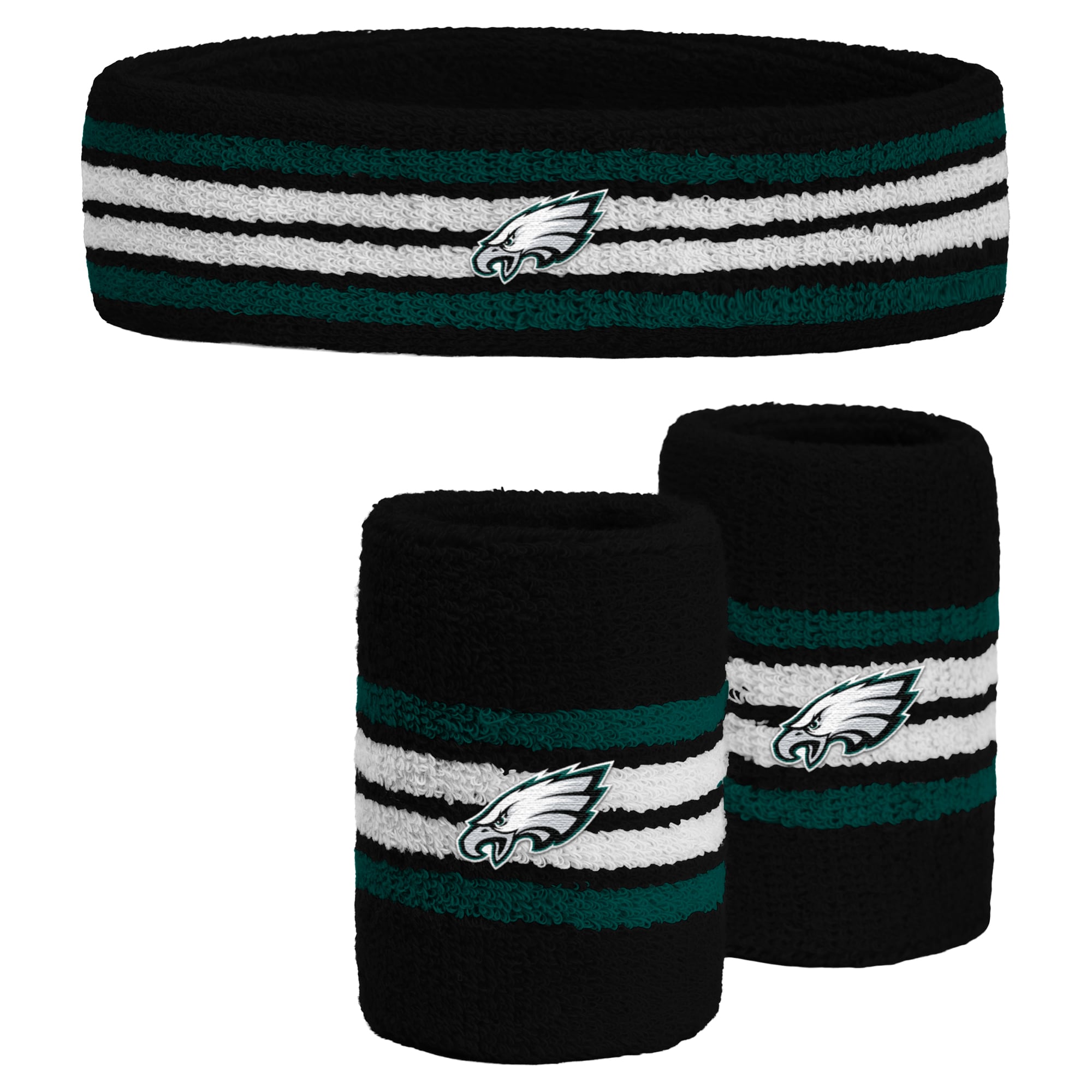 Youth PRO Compression  Black Philadelphia Eagles Team Stripe Three-Pack Headband and Wristbands Set