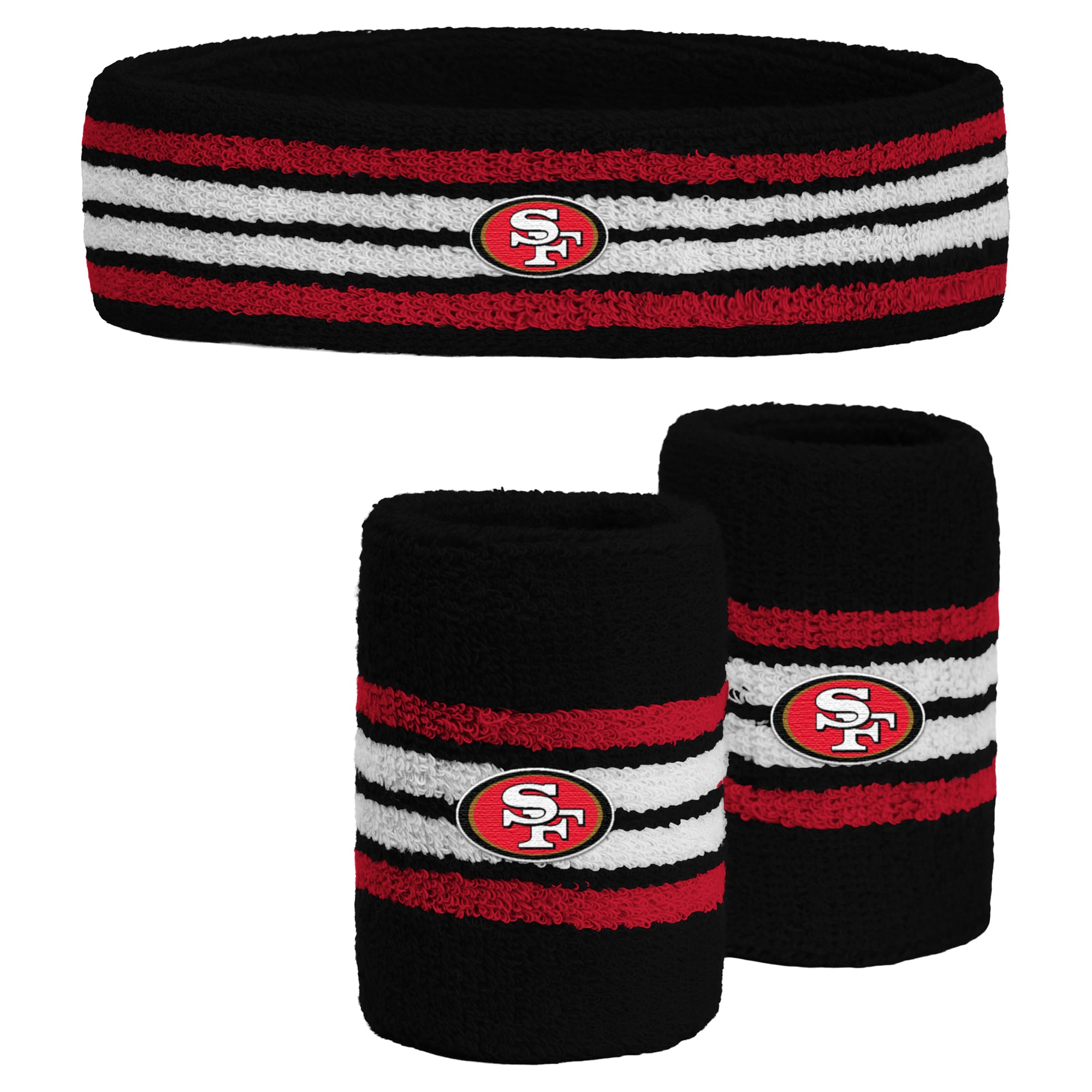Youth PRO Compression  Black San Francisco 49ers Team Stripe Three-Pack Headband and Wristbands Set