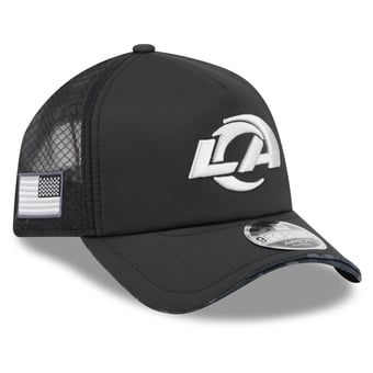 Men's New Era Black Los Angeles Rams 2026 Salute To Service Apex 9FORTY Adjustable Trucker Hat