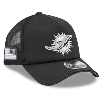 Men's New Era Black Miami Dolphins 2026 Salute To Service Apex 9FORTY Adjustable Trucker Hat