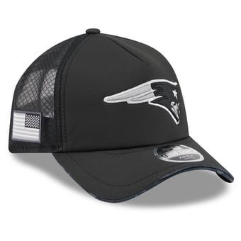 Men's New Era Black New England Patriots 2026 Salute To Service Apex 9FORTY Adjustable Trucker Hat
