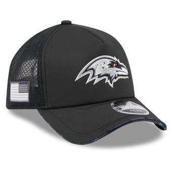 Men's New Era Black Baltimore Ravens 2026 Salute To Service Apex 9FORTY Adjustable Trucker Hat