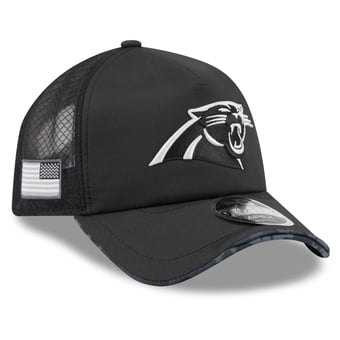 Men's New Era Black Carolina Panthers 2026 Salute To Service Apex 9FORTY Adjustable Trucker Hat