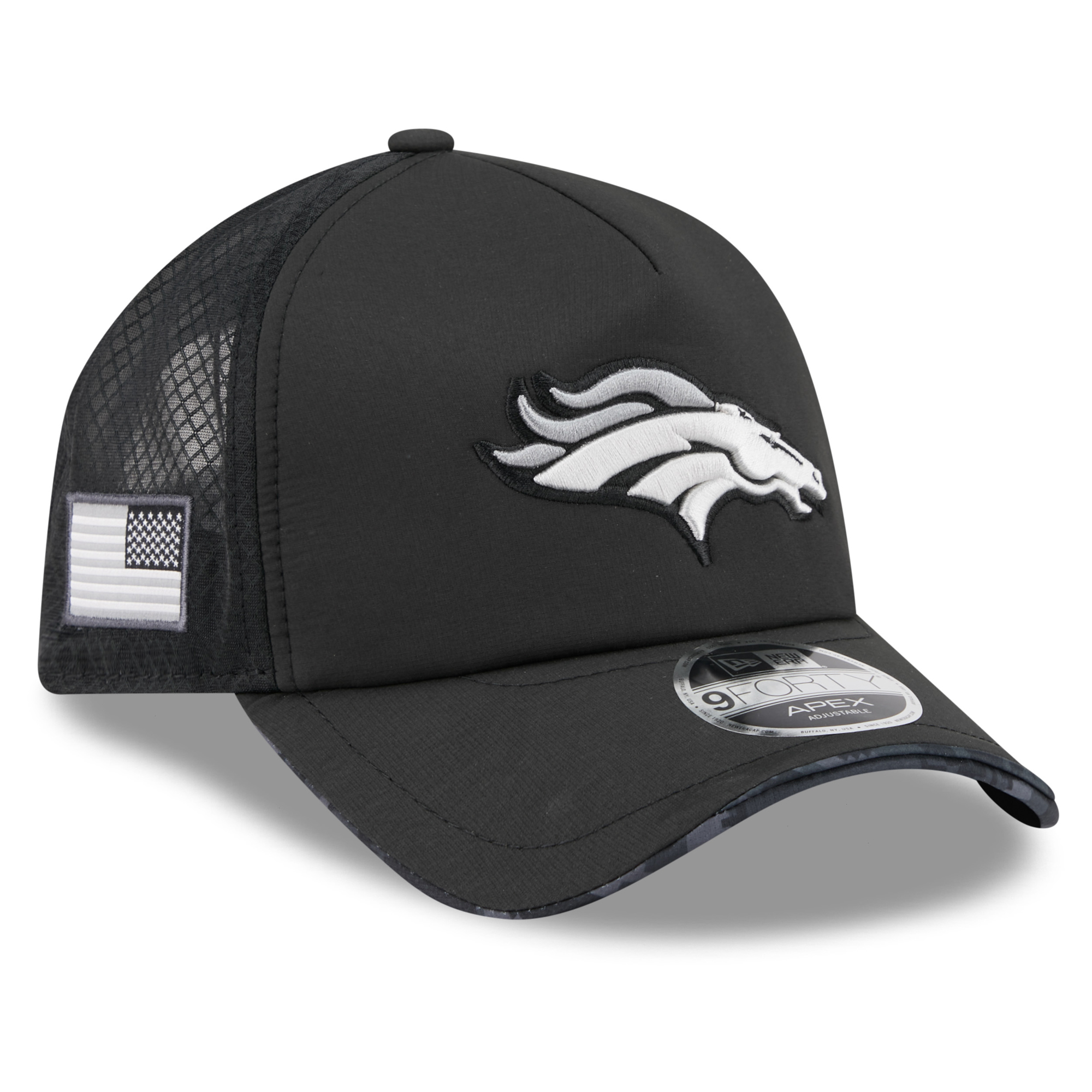 Men's New Era Black Denver Broncos 2026 Salute To Service Apex 9FORTY Adjustable Trucker Hat