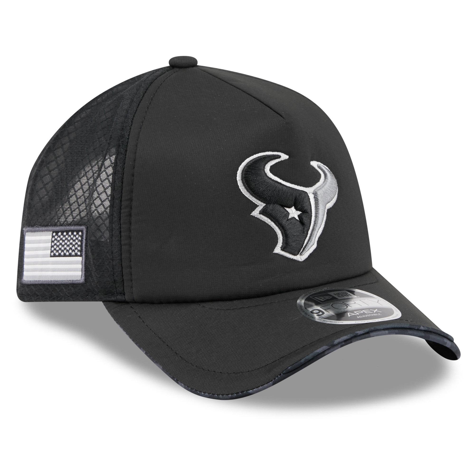 Men's New Era Black Houston Texans 2026 Salute To Service Apex 9FORTY Adjustable Trucker Hat