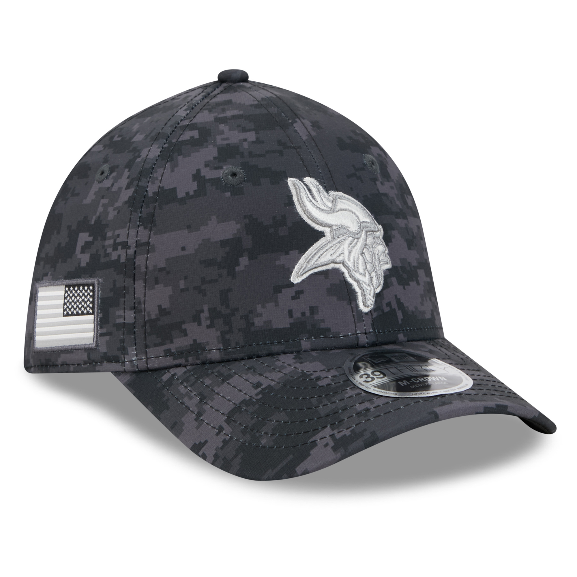 Men's New Era Black Minnesota Vikings 2026 Salute To Service 39THIRTY M-Crown Stretch Hat