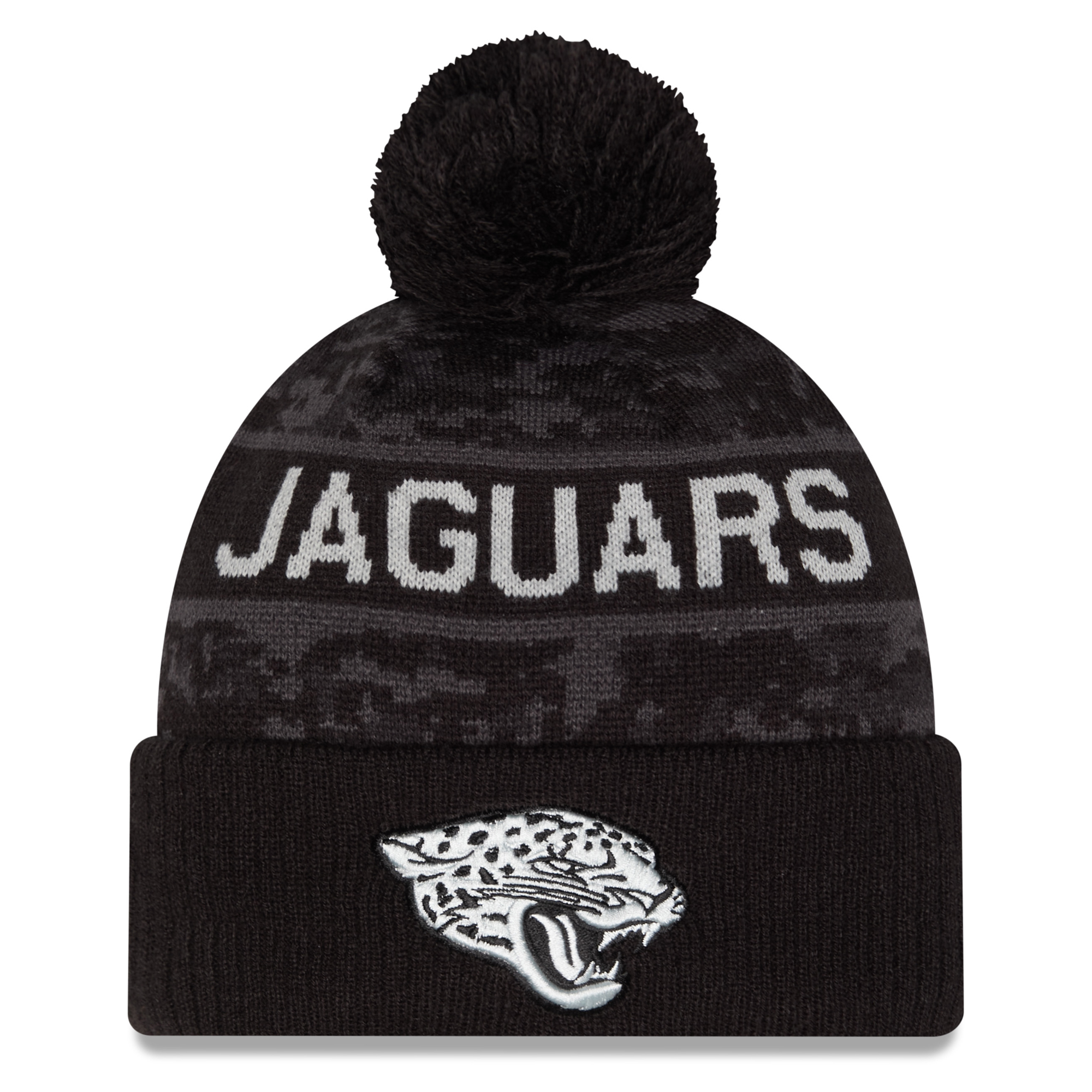 Men's New Era Black Jacksonville Jaguars 2026 Salute To Service Cuffed Knit Hat with Pom