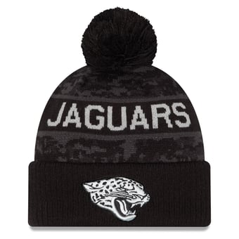 Men's New Era Black Jacksonville Jaguars 2026 Salute To Service Cuffed Knit Hat with Pom