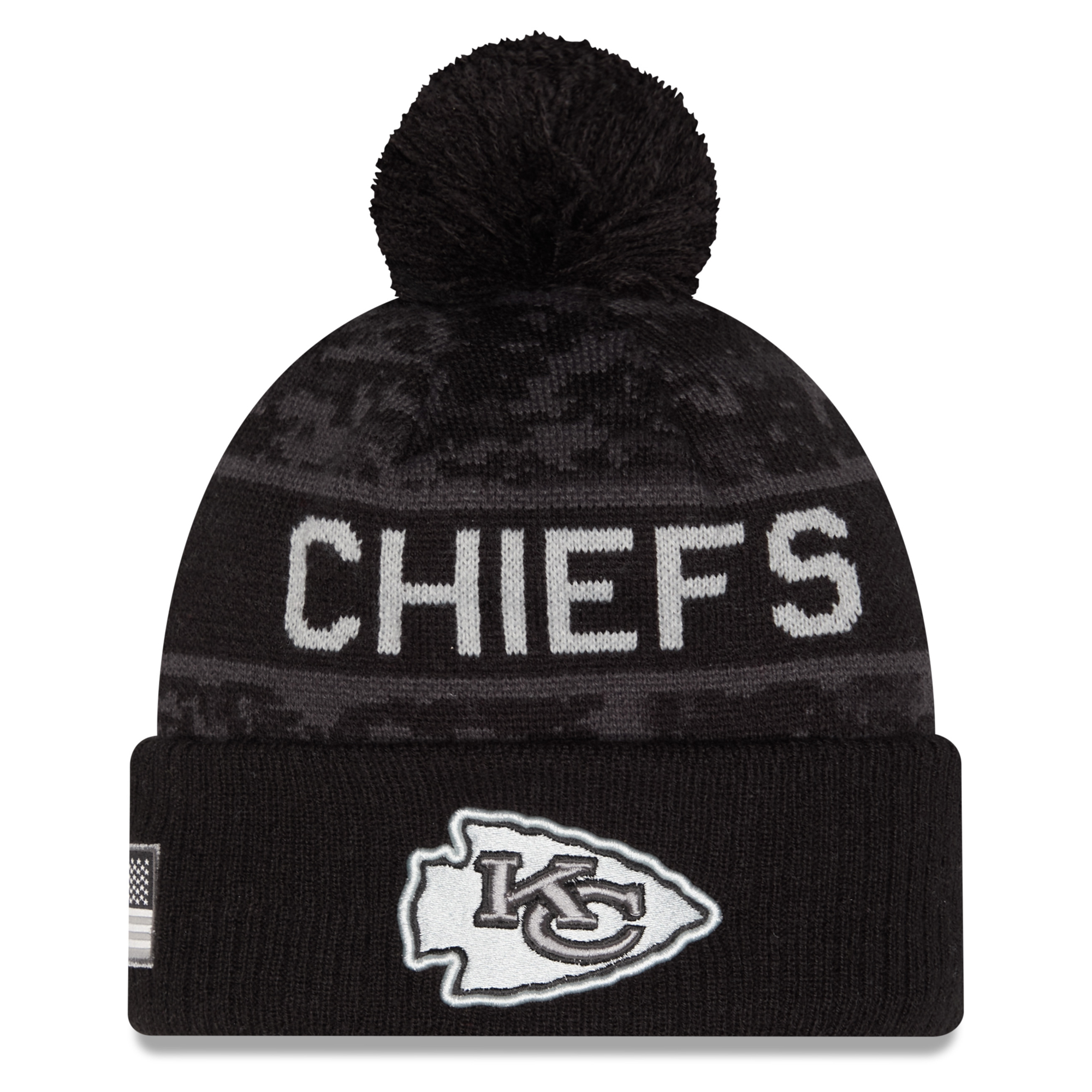 Men's New Era Black Kansas City Chiefs 2026 Salute To Service Cuffed Knit Hat with Pom