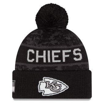 Men's New Era Black Kansas City Chiefs 2026 Salute To Service Cuffed Knit Hat with Pom