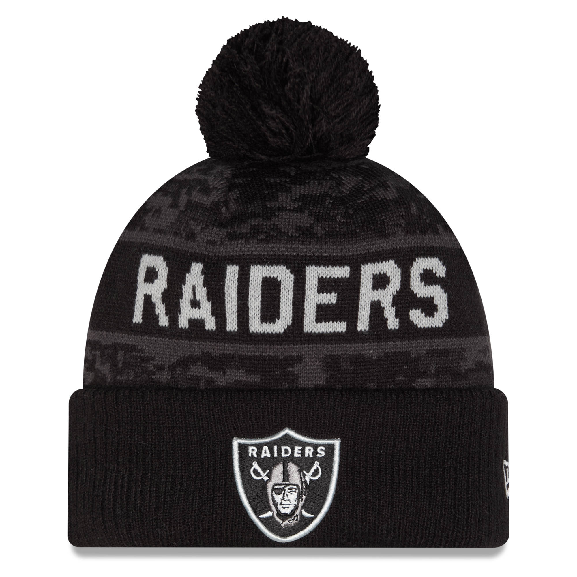 Men's New Era Black Las Vegas Raiders 2026 Salute To Service Cuffed Knit Hat with Pom