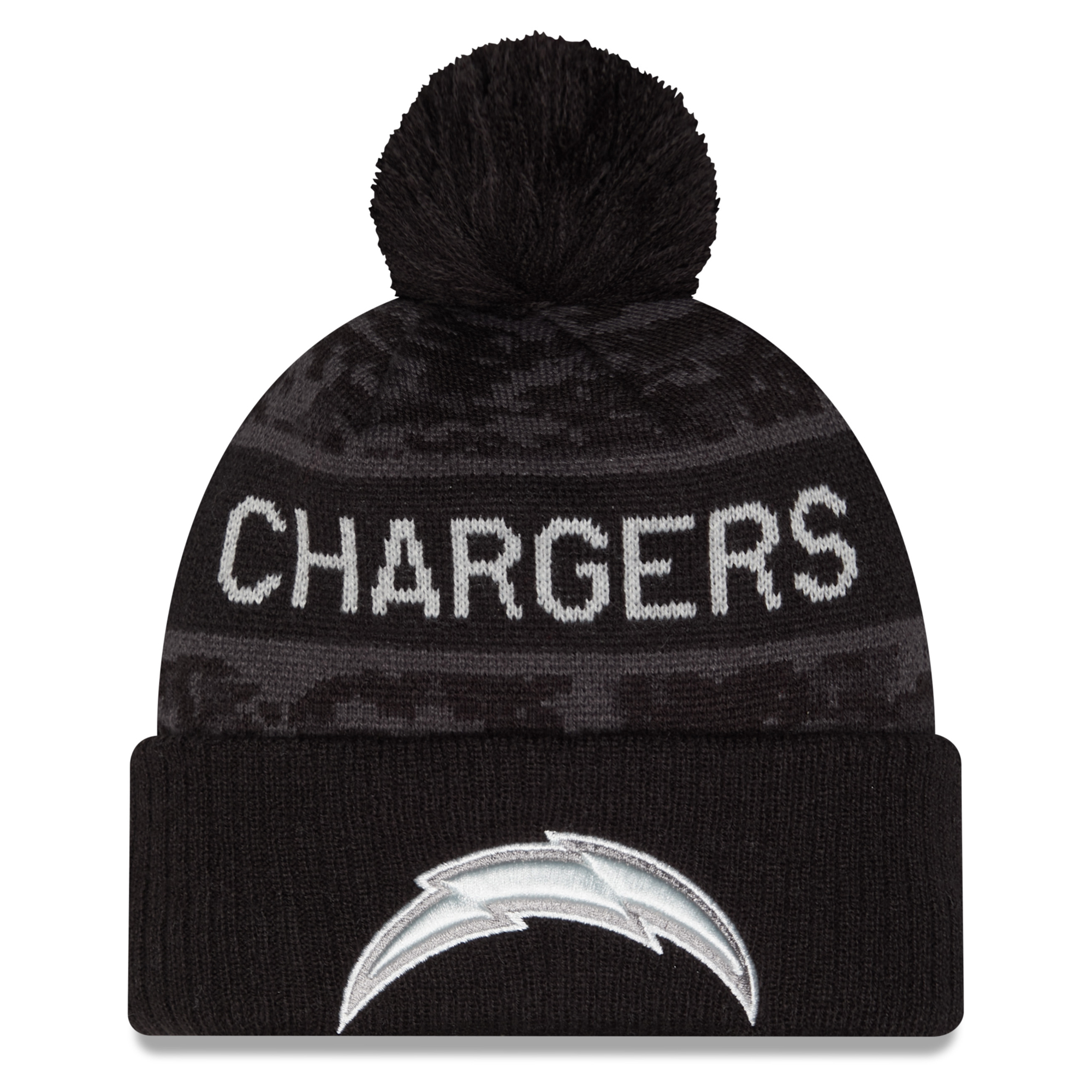 Men's New Era Black Los Angeles Chargers 2026 Salute To Service Cuffed Knit Hat with Pom