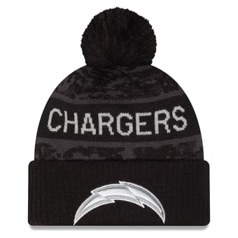 Men's New Era Black Los Angeles Chargers 2026 Salute To Service Cuffed Knit Hat with Pom