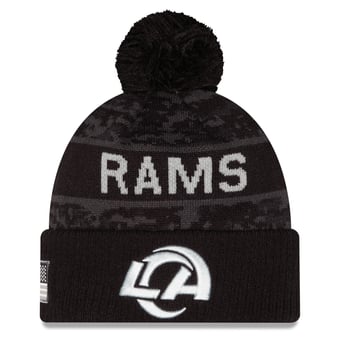 Men's New Era Black Los Angeles Rams 2026 Salute To Service Cuffed Knit Hat with Pom