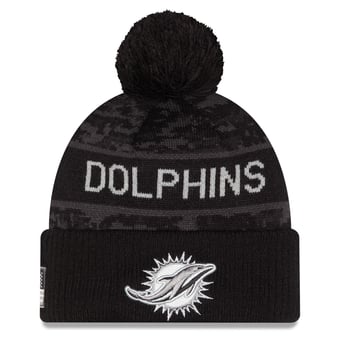 Men's New Era Black Miami Dolphins 2026 Salute To Service Cuffed Knit Hat with Pom