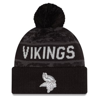 Men's New Era Black Minnesota Vikings 2026 Salute To Service Cuffed Knit Hat with Pom
