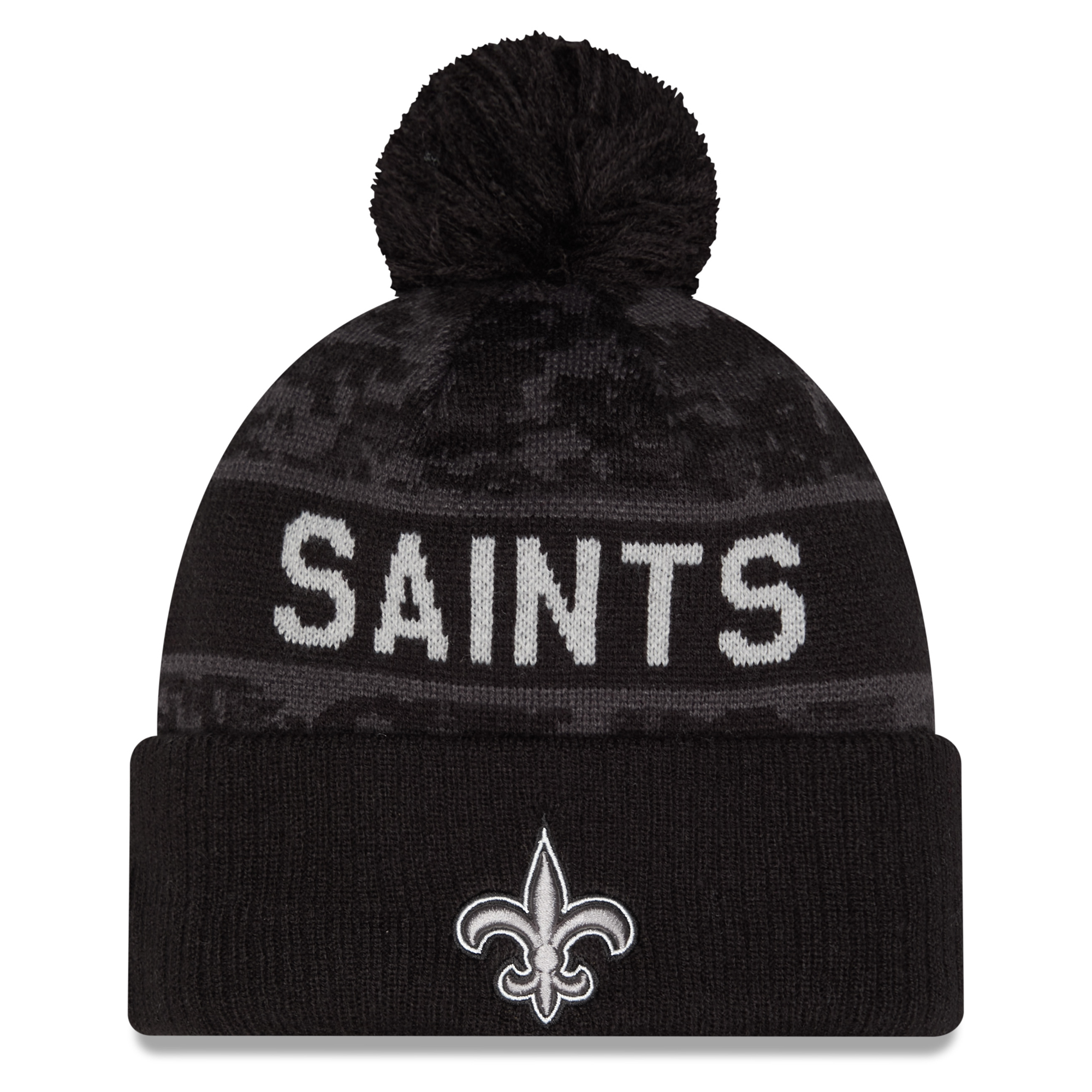 Men's New Era Black New Orleans Saints 2026 Salute To Service Cuffed Knit Hat with Pom
