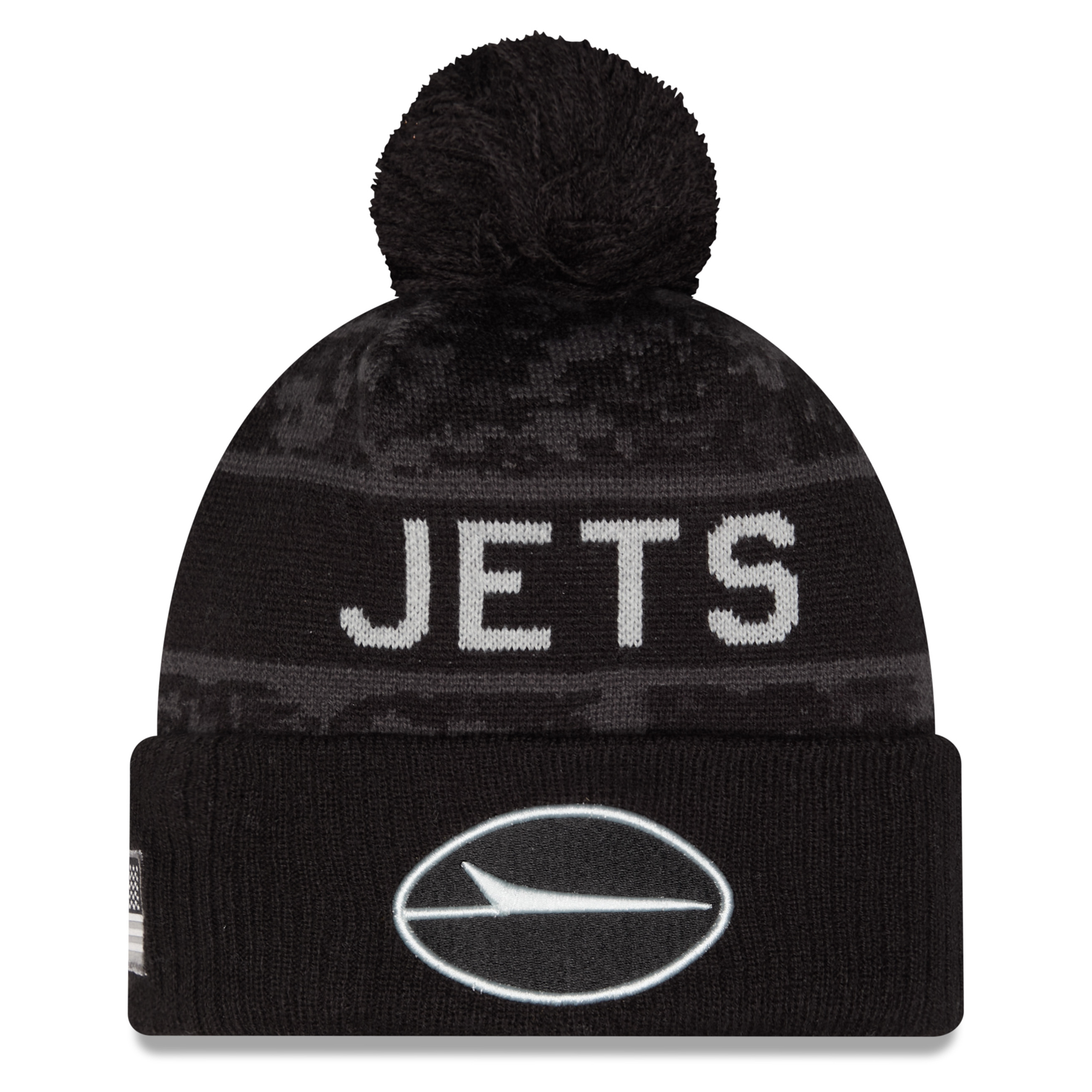 Men's New Era Black New York Jets 2026 Salute To Service Cuffed Knit Hat with Pom