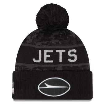 Men's New Era Black New York Jets 2026 Salute To Service Cuffed Knit Hat with Pom